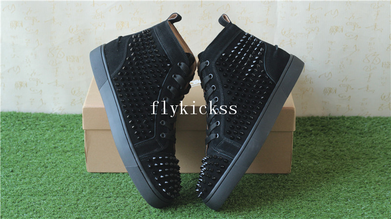 Super High End Christian Louboutin Flat Sneaker High Top Black Suede(With Receipt)